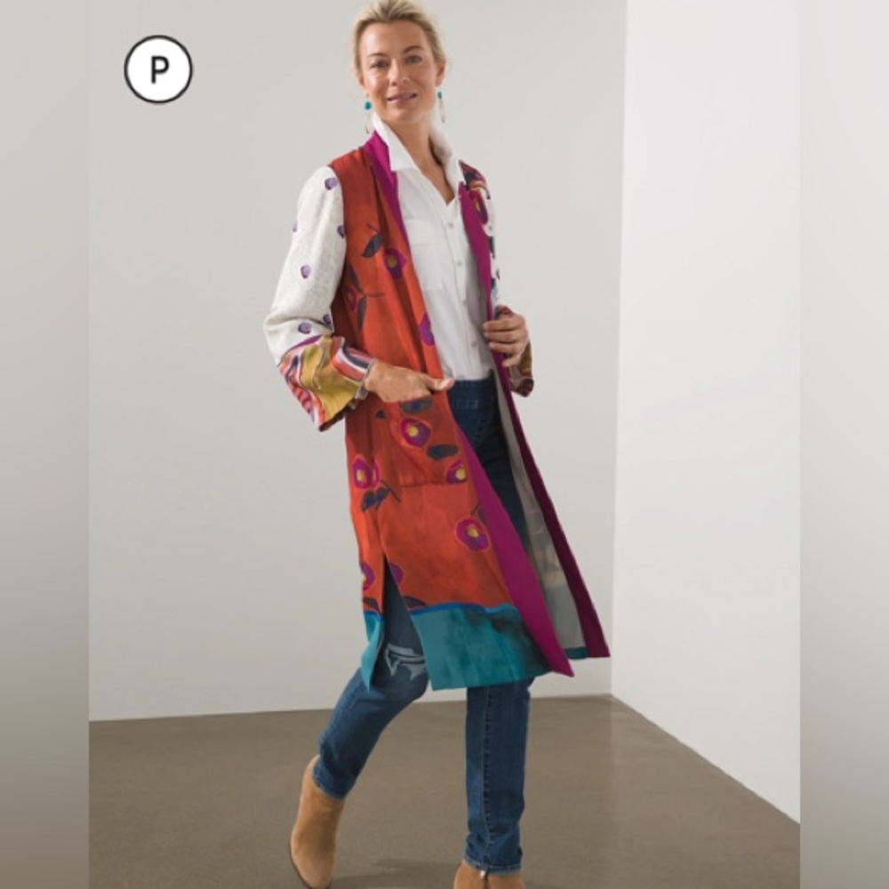 Chico’s multicolor floral duster with pockets